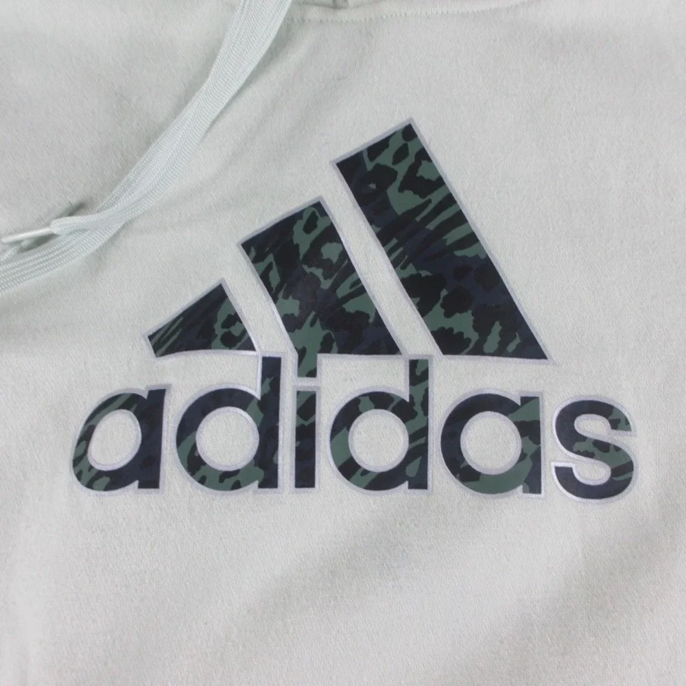 Adidas Hoodie Mens M Green Sweatshirt Pullover Big Logo Camo Cheetah Print Gym